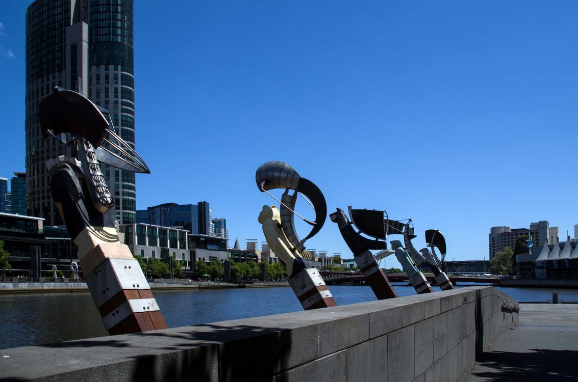 Sculptures on the north bank of the Yarr River, Melbourne